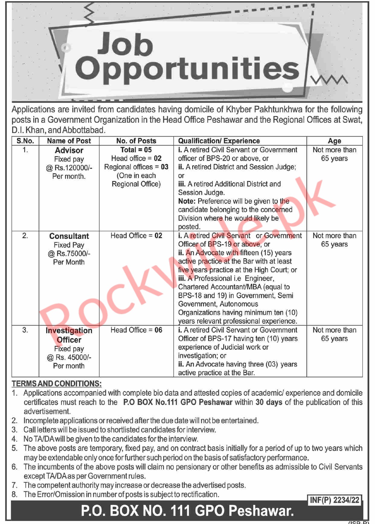 Jobs at Government Organization In The Head Office Peshawar And The Regional Offices At Swat